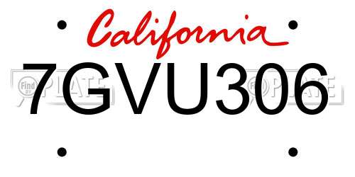 7GVU306 California License Plate