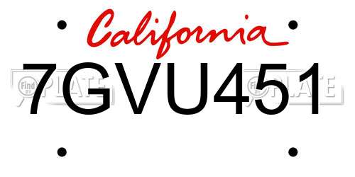 7GVU451 California License Plate