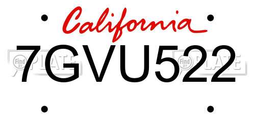 7GVU522 California License Plate