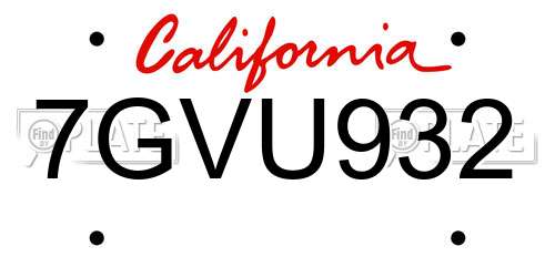 7GVU932 California License Plate