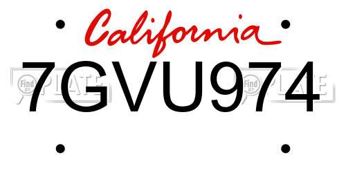 7GVU974 California License Plate