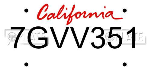 7GVV351 California License Plate