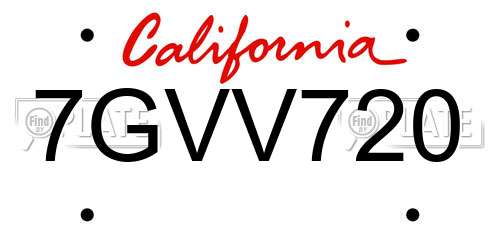 7GVV720 California License Plate