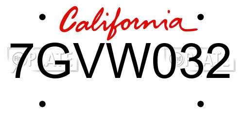 7GVW032 California License Plate