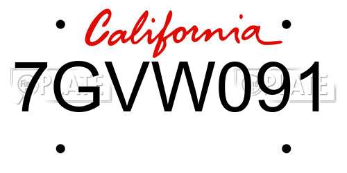 7GVW091 California License Plate