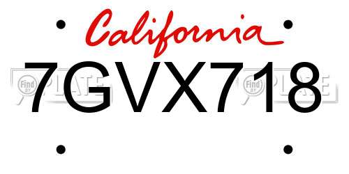 7GVX718 California License Plate