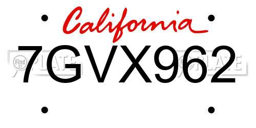7GVX962 California License Plate