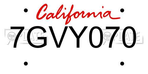 7GVY070 California License Plate