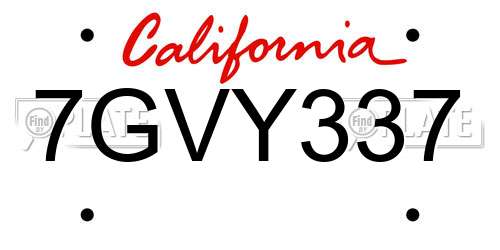7GVY337 California License Plate