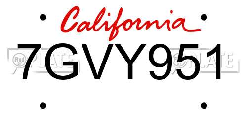7GVY951 California License Plate