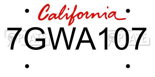 7GWA107 California License Plate