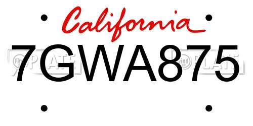 7GWA875 California License Plate
