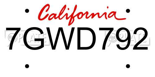 7GWD792 California License Plate