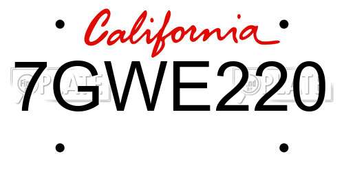 7GWE220 California License Plate