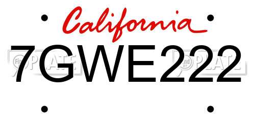7GWE222 California License Plate