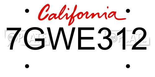 7GWE312 California License Plate