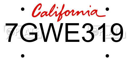 7GWE319 California License Plate