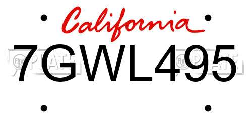 7GWL495 California License Plate