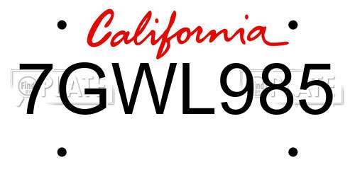 7GWL985 California License Plate