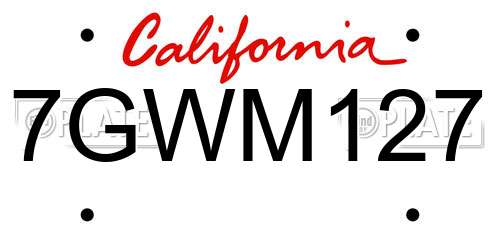 7GWM127 California License Plate