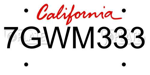 7GWM333 California License Plate