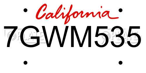 7GWM535 California License Plate