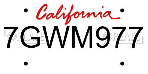 7GWM977 California License Plate