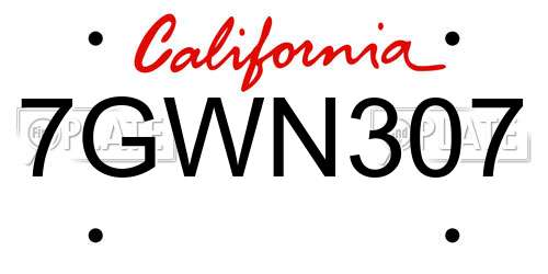 7GWN307 California License Plate