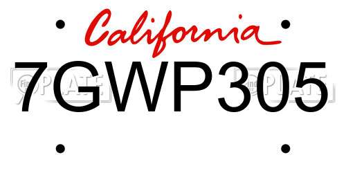 7GWP305 California License Plate
