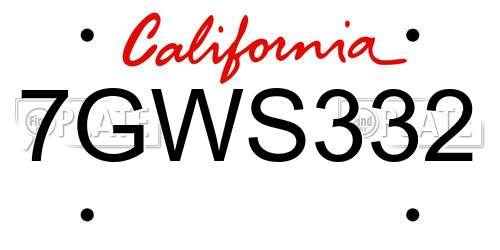 7GWS332 California License Plate