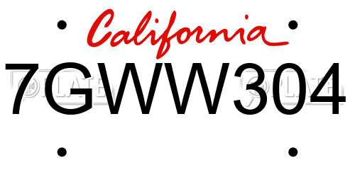 7GWW304 California License Plate
