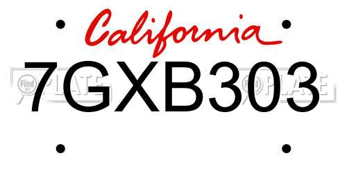 7GXB303 California License Plate