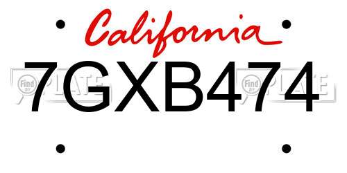 7GXB474 California License Plate