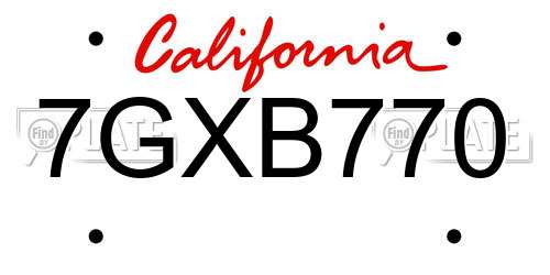 7GXB770 California License Plate