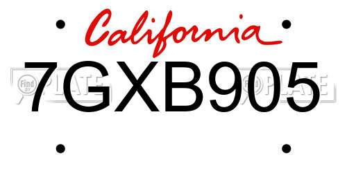 7GXB905 California License Plate