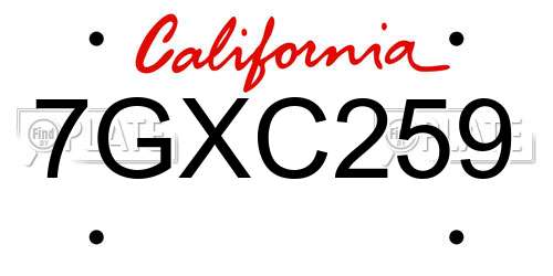 7GXC259 California License Plate