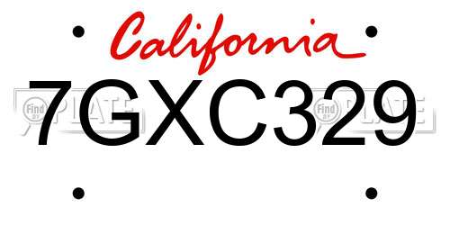 7GXC329 California License Plate