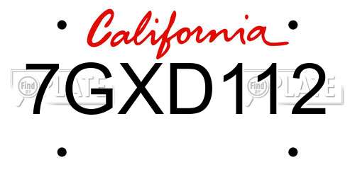 7GXD112 California License Plate