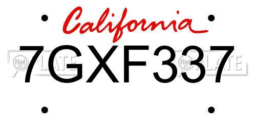 7GXF337 California License Plate