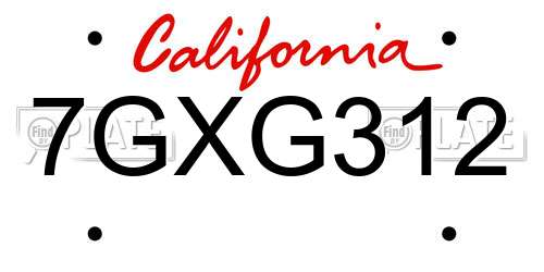 7GXG312 California License Plate