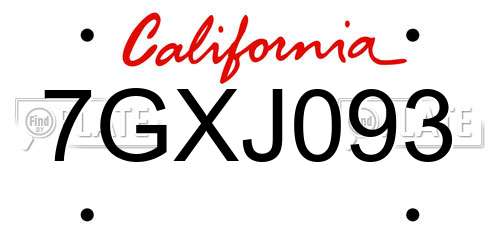 7GXJ093 California License Plate