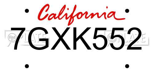 7GXK552 California License Plate