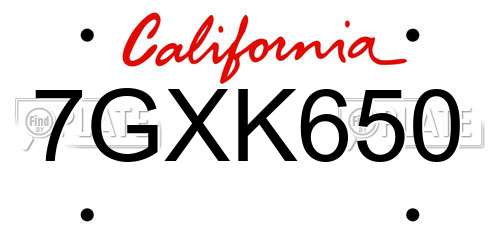 7GXK650 California License Plate
