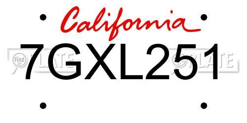 7GXL251 California License Plate
