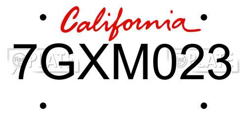 7GXM023 California License Plate