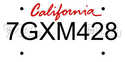 7GXM428 California License Plate