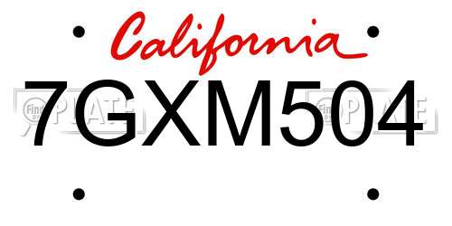 7GXM504 California License Plate