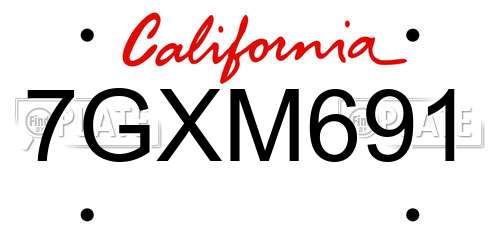 7GXM691 California License Plate