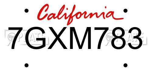7GXM783 California License Plate