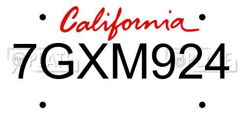 7GXM924 California License Plate